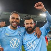 Malmös Isaac Kiese Thelin och Behrang Safari jublar.