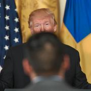 Trump under pressträffen med Stefan Löfven.