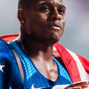 Christian Coleman med amerikansk flagga