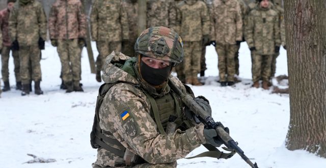 Ukrainska soldater som tränar.  Efrem Lukatsky / AP
