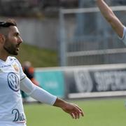 Östersunds Saman Ghoddos jublar efter 0-3-målet under måndagens fotbollsmatch i allsvenskan mellan IF Brommapojkarna och Östersunds FK på Grimsta IP.