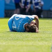 Malmö FF:s Oscar Sjöstrand under fotbollsmatchen i Allsvenskan mellan Malmö FF och IFK Göteborg den 12 juli.