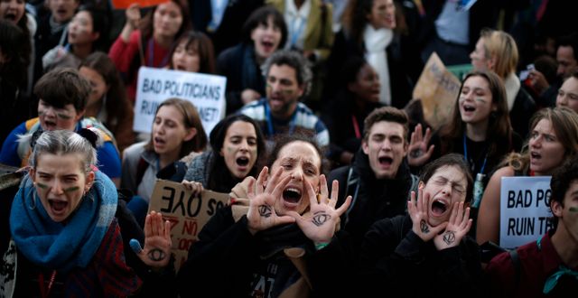 En Fridays for future-demonstration i Madrid vid klimatmötet.  Manu Fernandez / TT NYHETSBYRÅN