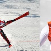 Till vänster: Marcel Hirscher skär mållinjen i kombinationen. Till höger: Hirscher jublar efter målgång.