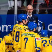 Svenska bänken under matchen mot Danmark.