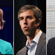 Demokratiska presidentkandidaterna Elizabeth Warren, Beto O'Rourke och Julián Castro.