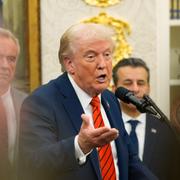 Trump under presskonferensen. 