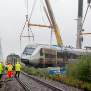 Urspårade SJ-tåget i Iggesund.