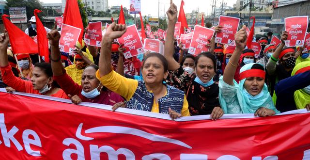 Protester mot Amazon i Dhaka förra året. Shutterstock