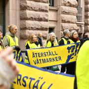 Organistationen Återställ våtmarker från en tidigare aktion utanför riksdagens entré.