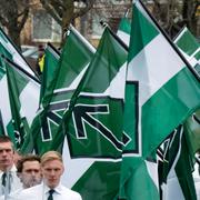  Nazistiska Nordiska motståndsrörelsens (NMR) demonstration i Borlänge. 