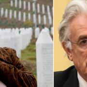 Hajrija Ademovic framför gravar över offren i Srebrenica/Radovan Karadzic.