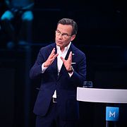 Moderaternas partiledare statsminister Ulf Kristersson (M) under den avslutande statsministerduellen på TV4.