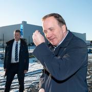 Statsminister Stefan Löfven i samband med ett besök på batterifabriken Northvolt i Skellefteå 2021.