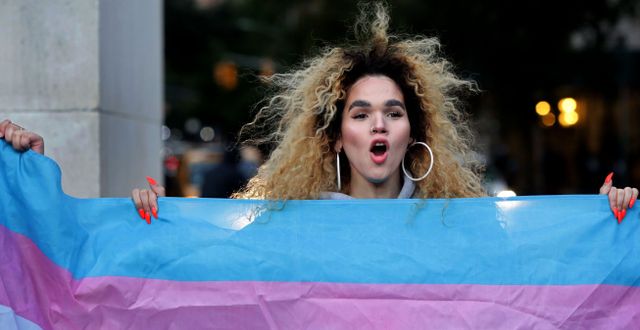 Morgin Dupont, 25, under en demonstration för Hbtq-rättigheter i New York City. Yana Paskova / GETTY IMAGES NORTH AMERICA