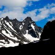 Store Skagastølstind 2405 meter i Norge. Arkivbild. 