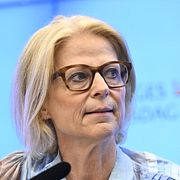 Moderaternas Elisabeth Svantesson (M) under morgonens pressträff.