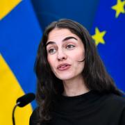 Klimat- och miljöminister Romina Pourmokhtari (L) under dagens pressträff.