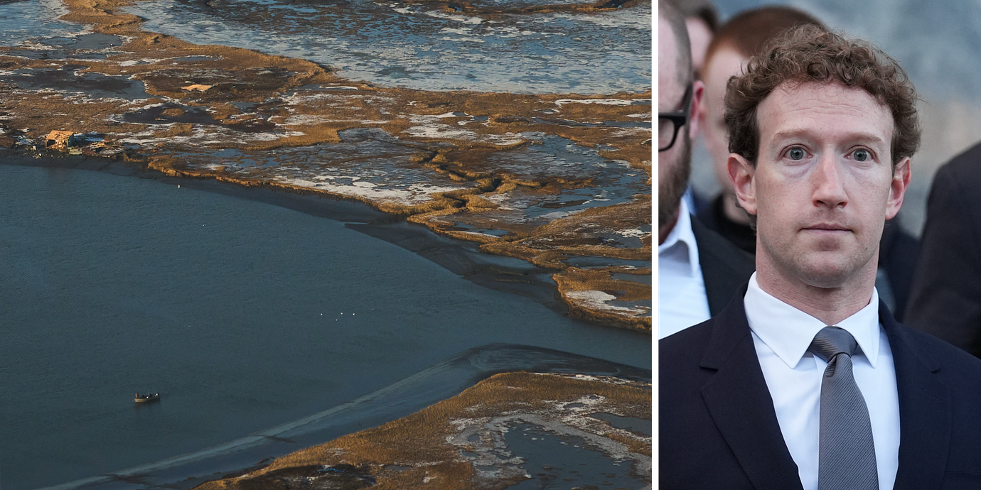 Till vänster: Bild tagen i Alaska i oktober 2025. Till höger: Mark Zuckerberg fotograferad i februari i år.