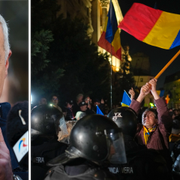 Calin Georgescu utanför valmyndigheten på söndagen/demonstrationer efter beslutet att stoppa honom.