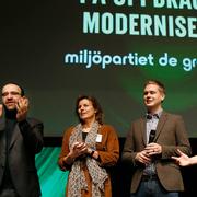 Mehmet Kaplan, Isabella Lövin, Gustav Fridolin och Åsa Romson år 2014.