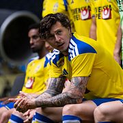 Sveriges lagkapten Victor Nilsson Lindelöf under en fotografering med landslaget på onsdagen.