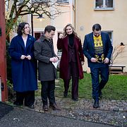 Partiledarna för de fyra Tidöpartierna, Simona Mohamsson, Ulf Kristersson, Ebba Busch och Jimmie Åkesson. 