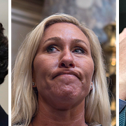 Andrew Tate, Tucker Carlson, Marjorie Taylor Greene och Alex Jones. Arkivbilder.