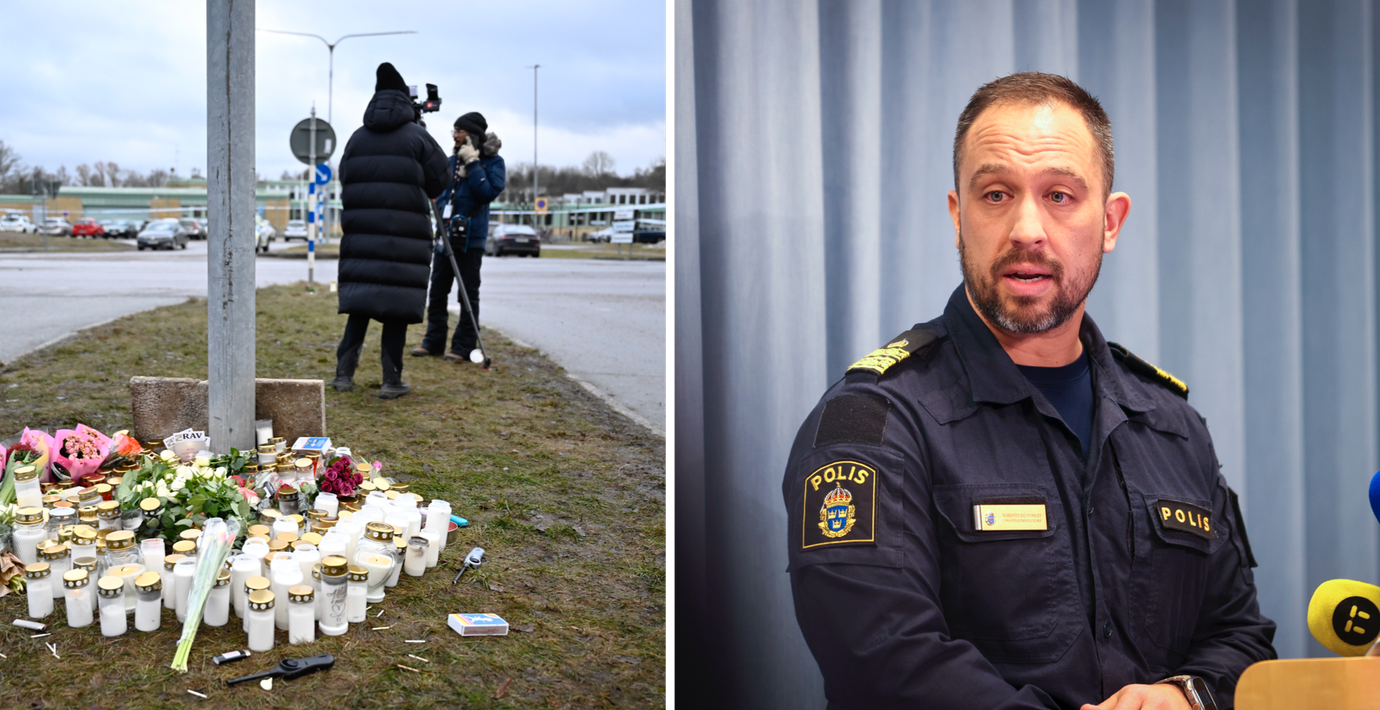 Blommor och ljus utanför Risbergska skolan / Roberto Eid Forest, lokalpolisområdeschef i Örebro