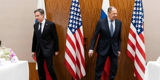 USA:s utrikesminister Blinken med sin ryske motsvarighet Lavrov, arkivbild.  Alex Brandon / AP