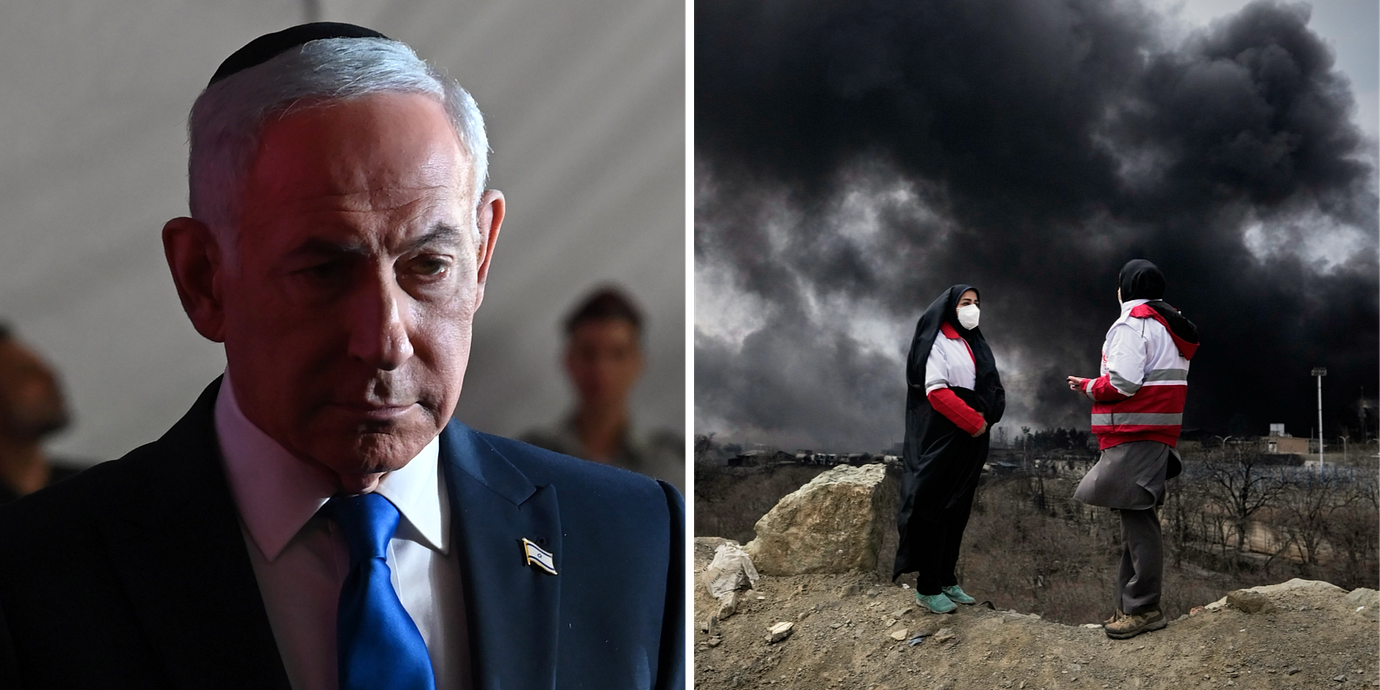 Netanyahu / rökutveckling i Teheran efter en amerikansk-israelisk attack mot en oljeanläggning i mars.