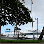 Kryssningsfartyg ankrat i Honolulu, Hawaii, den 23 mars 2020. 