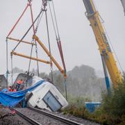 Urspårade SJ-tåget i Iggesund.