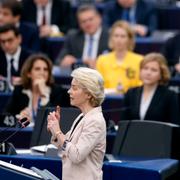 Ursula von der Leyen talar inför omröstningen.