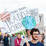 Klimatstrejk på Mynttorget i Stockholm arrangerad av nätverket Fridays For Future i september 2023. 