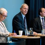 Charlotte Petri Gornitzka, generaldirektör MSB, Marcus Wallenberg, ordförande SEB, och Mikael Granholm, generaldirektör Försvarsmakten, under ett seminarium om privat och offentlig samverkan för ett starkare totalförsvar. 