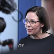 Maria Malmer Stenergard (M), ny utrikesminister, då statsministern håller pressträff med de nyutnämnda statsråden i regeringen 