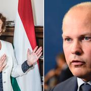 Ungerns ambassadör Lilla Makkay, Migrationsminister Morgan Johansson (S).