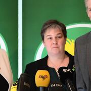 Isabella Lövin, Emma Nohrén och Per Bolund när Miljöpartiet på fredagen presenterade valberedningens förslag att Bolund tar över som språkrör efter Gustav Fridolin.