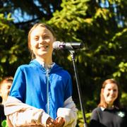 Greta Thunberg under ett tal i Kanada på fredagen.