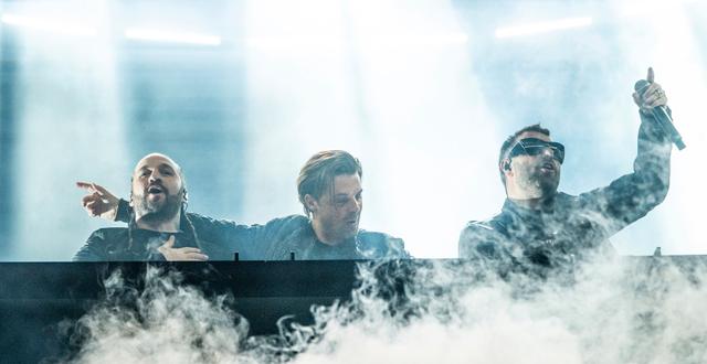 Steve Angello, Axwell och Sebastian Ingrosso i Swedish House Mafia under Coachellafestivalen i Indio, Californien den 24 april 2022.  Amy Harris / AP