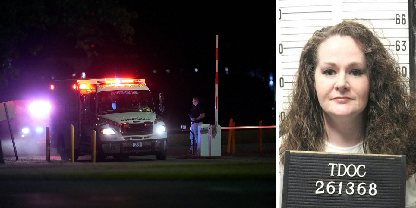 Ambulans på väg in till Riverbend Maximum Security Institution i Tennessee