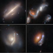 Sex tidigare okända astrofysiska objekt från Nasas Hubbleteleskop. Bland dem finns tre gravitationslinser med bågar som förvrängts av gravitationen, en pågående galaxsammanslagning, en ringgalax och en galax som inte lät sig klassificeras.