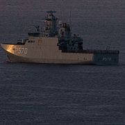 Ett danskt militärfartyg utanför Grönland i januari.