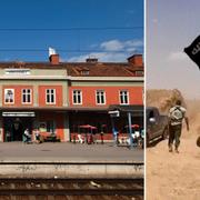 T.v Eskilstuna järnvägsstation, t.h bild från IS i Irak.