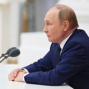 Vladimir Putin under mötet i dag.
