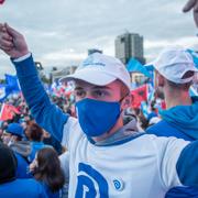 Anhängare till Albaniens demokratiska parti vid et valmöte på fredagen.