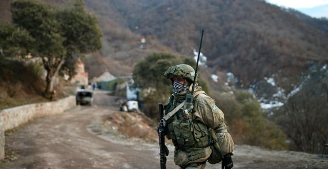 Rysk soldat i Nagorno-Karabach. Emrah Gurel / AP