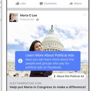 Den här bilden som distribuerats av Facebook visar hur deras politiska annonser kan bli mer transparenta i framtiden.