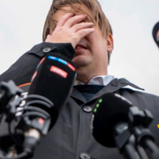 Maximilian Krah, AfD lead candidate for the European elections, makes a press statement after talks with the AfD parliamentary group leadership, Wednesday, April 24, 2024, in Berlin.. One of Krah's employees is suspected of spying for China. (Michael Kappeler/dpa via AP)  ber802